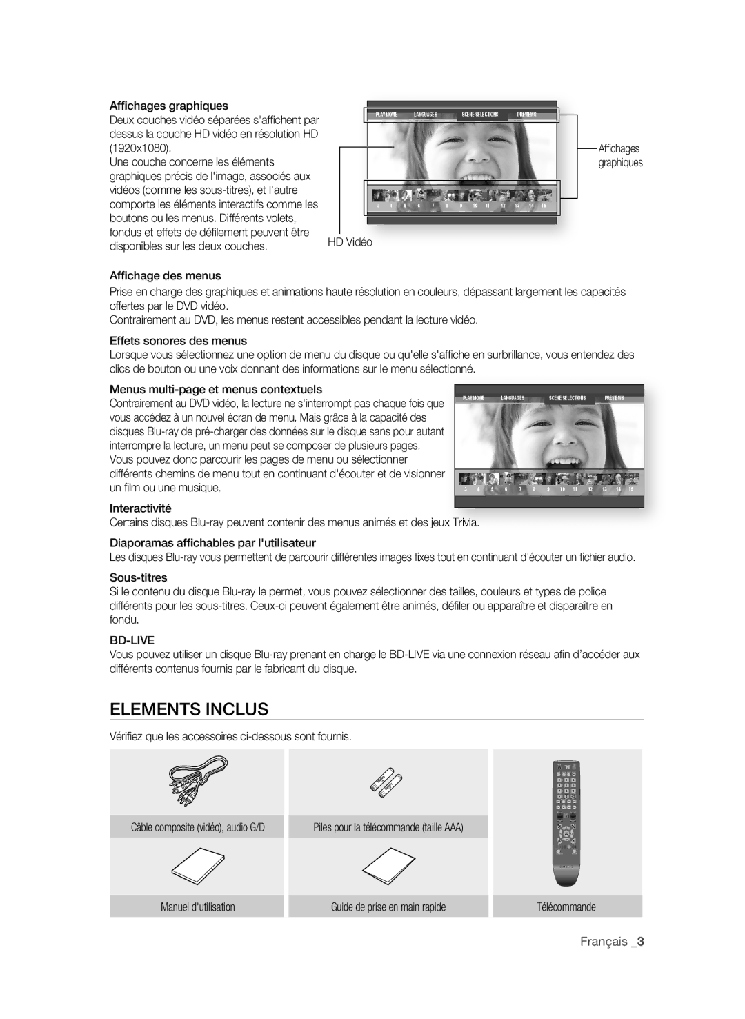 Samsung BD-P1600/XEF, BD-P1650/XEF manual ELeMentS InCLUS 