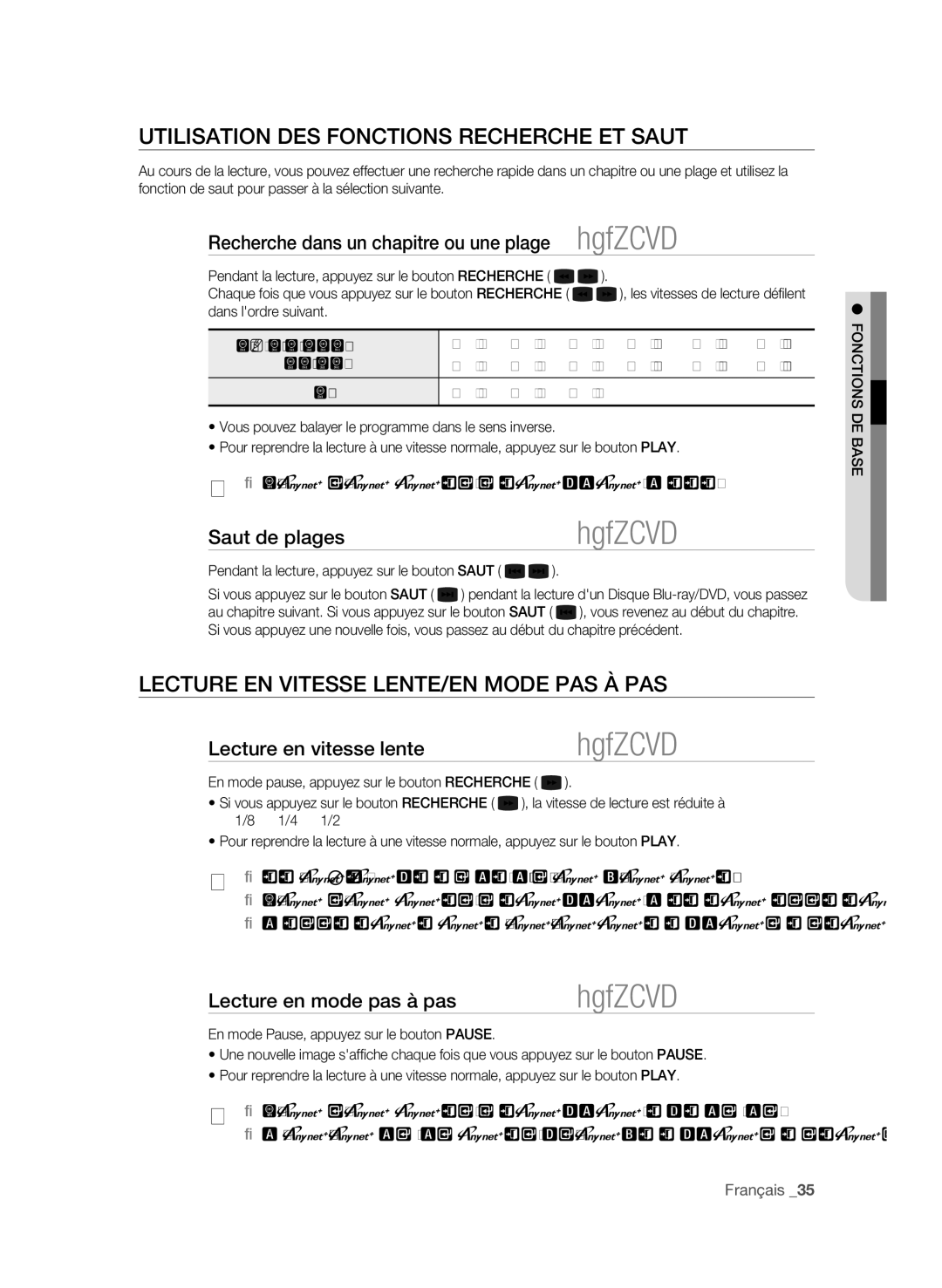 Samsung BD-P1600/XEF, BD-P1650/XEF Utilisation DES Fonctions Recherche ET Saut, Lecture EN Vitesse LENTE/EN Mode PAS À PAS 