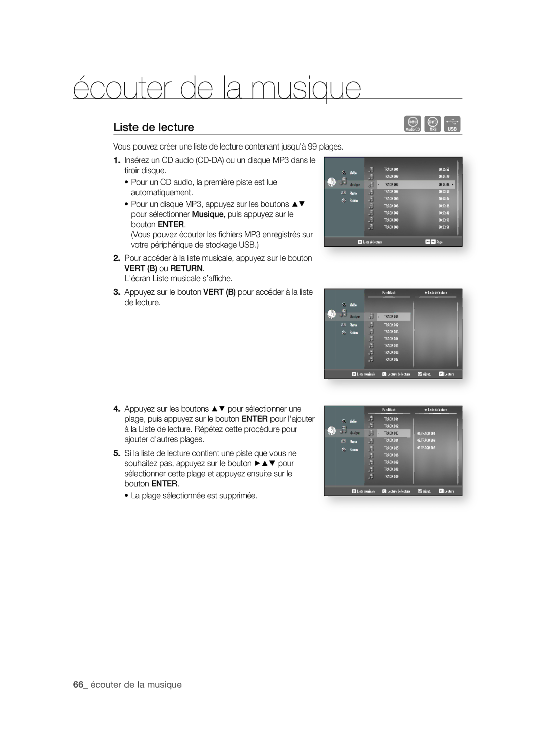 Samsung BD-P1650/XEF, BD-P1600/XEF manual Liste de lecture, La plage sélectionnée est supprimée 