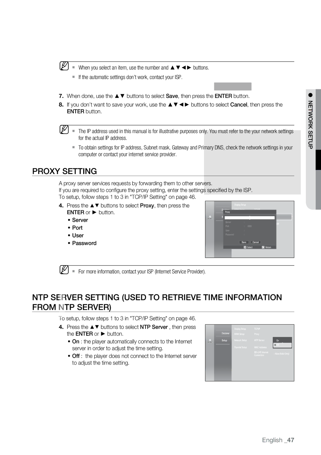 Samsung BD-P2500 user manual Proxy Setting 