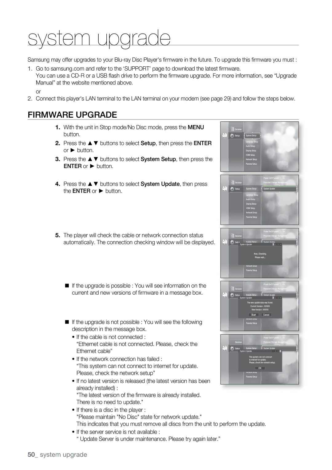 Samsung BD-P2500 user manual System upgrade, Firmware Upgrade 