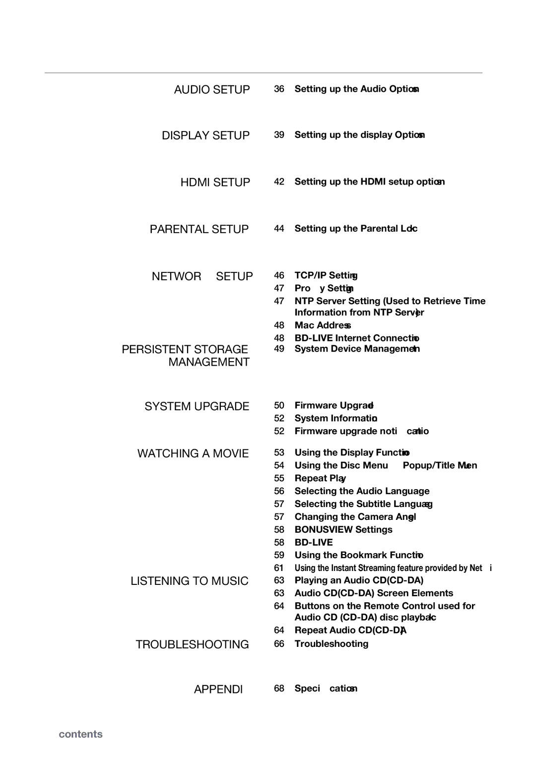 Samsung BD-P2500 user manual  contents, Bd-Live 