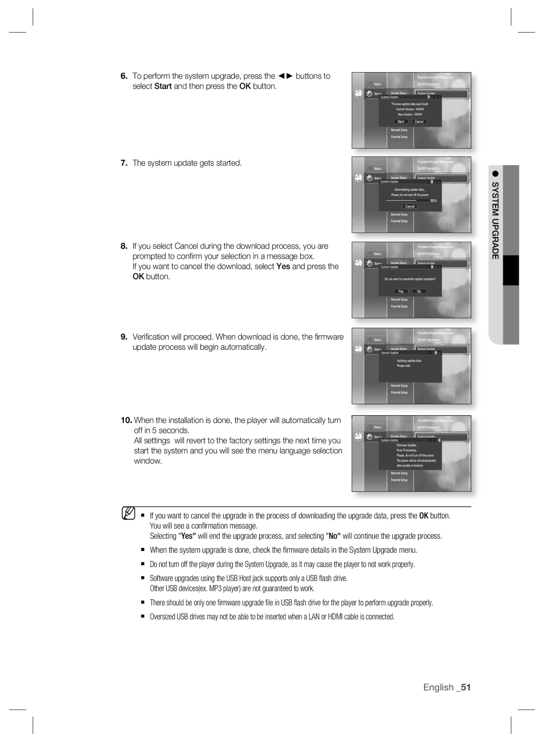 Samsung BD-P2500/EDC, BD-P2500/XEF, BD-P2500/XEE manual System update gets started, System Upgrade 