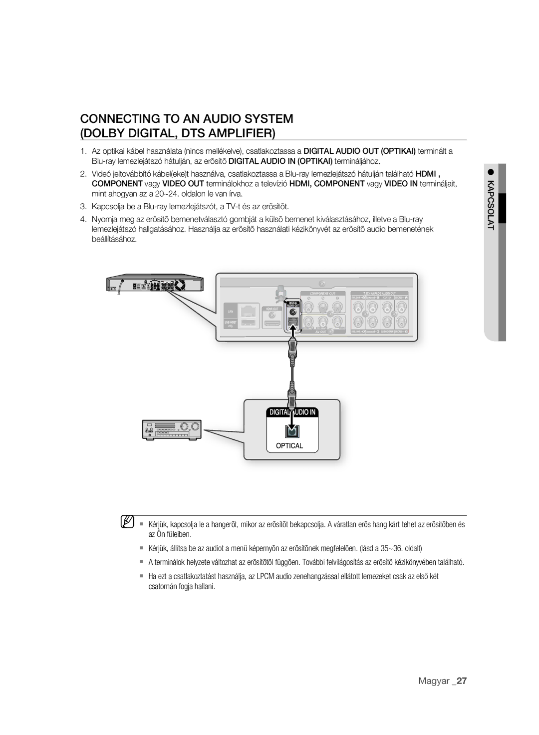 Samsung BD-P2500/EDC, BD-P2500/XEF, BD-P2500/XEE manual Connecting to AN Audio System Dolby DIGITAL, DTS Amplifier 