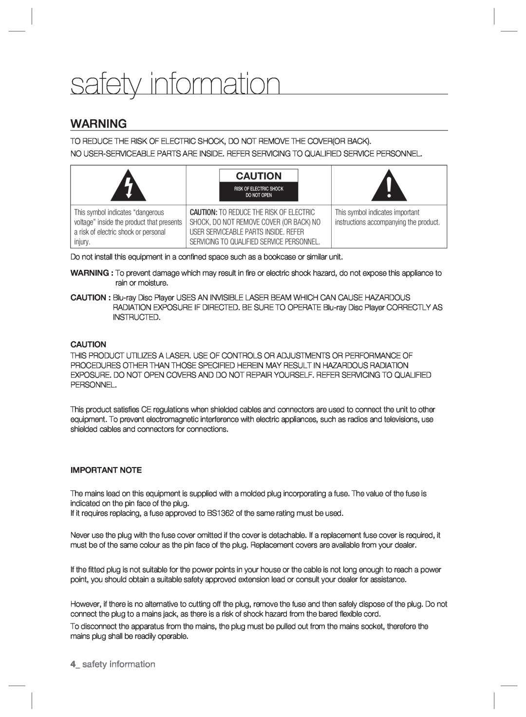 Samsung BD-P2500/XEF, BD-P2500/EDC, BD-P2500/XEE manual safety information 
