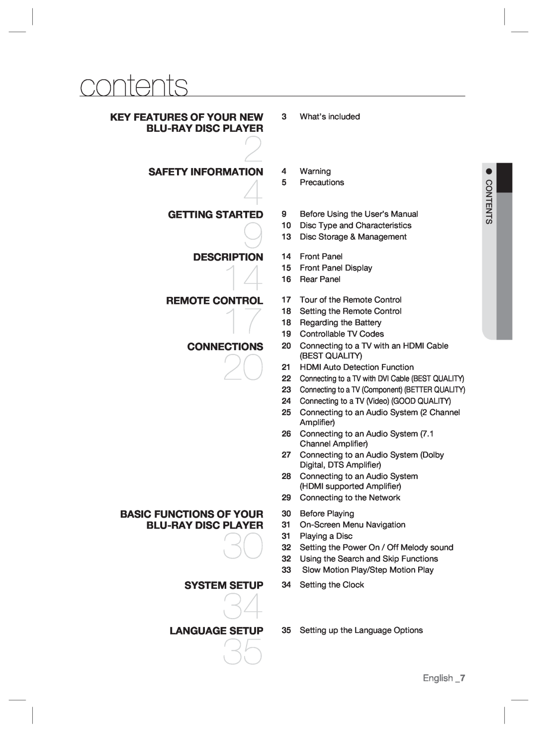 Samsung BD-P2500/XEF, BD-P2500/EDC, BD-P2500/XEE manual contents 