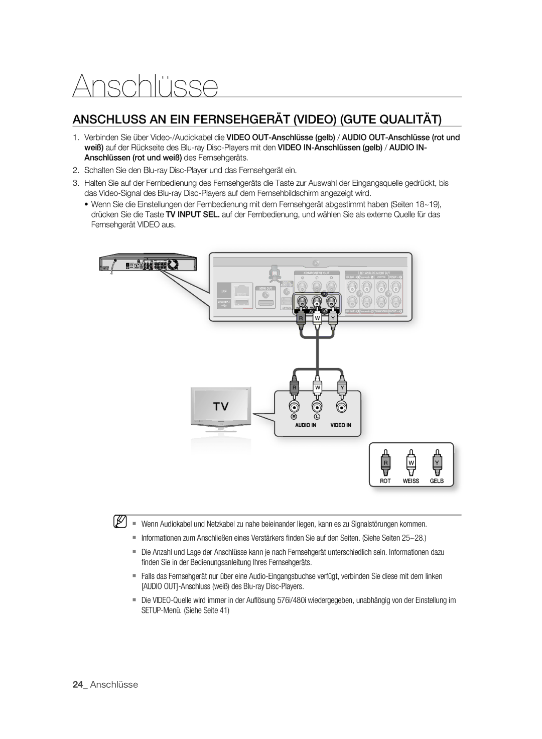 Samsung BD-P2500/EDC, BD-P2500/XEF manual Anschluss AN EIN Fernsehgerät Video Gute Qualität 