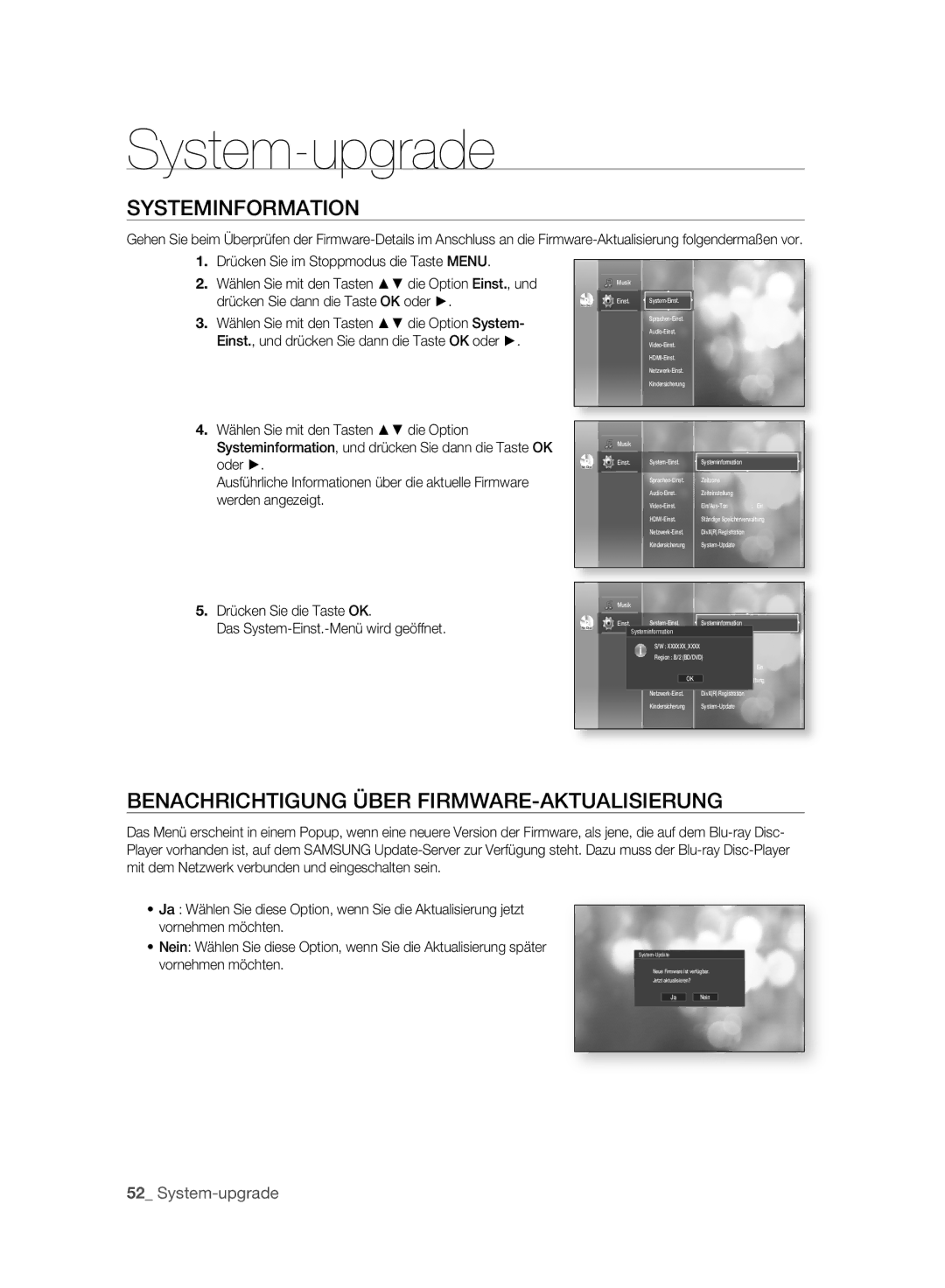 Samsung BD-P2500/EDC, BD-P2500/XEF manual Systeminformation, Benachrichtigung Über FIRMWARE-AKTUALISIERUNG 