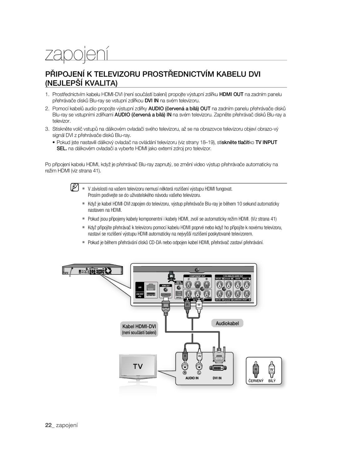 Samsung BD-P2500/EDC manual Kabel HDMI-DVI, Audiokabel 