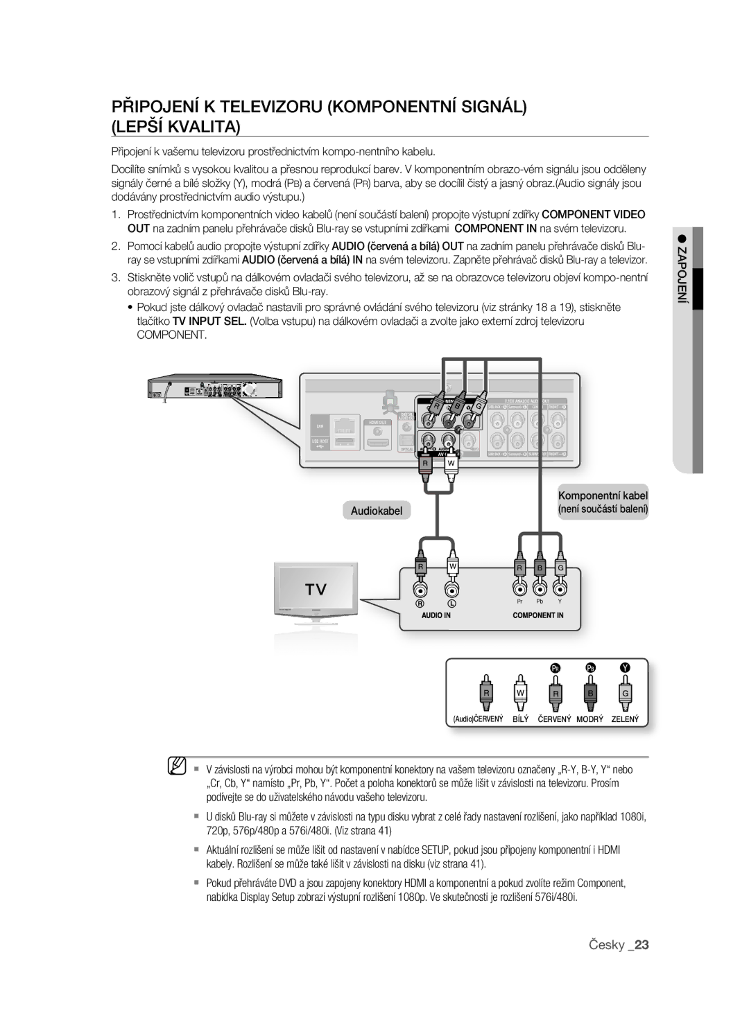 Samsung BD-P2500/EDC manual Připojení K Televizoru Komponentní Signál Lepší Kvalita, Component 