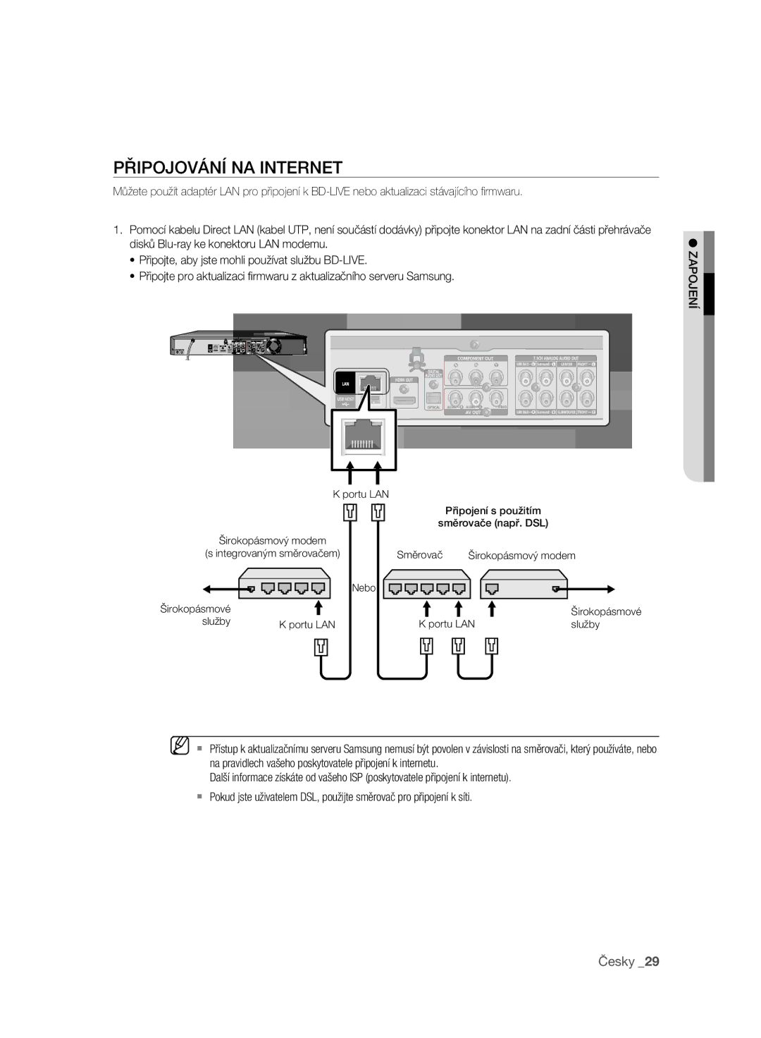 Samsung BD-P2500/EDC manual Připojování NA Internet 