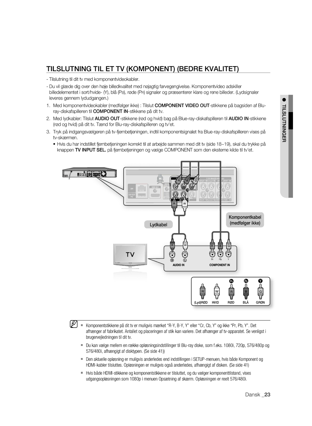 Samsung BD-P2500/XEE manual Tilslutning TIL ET TV Komponent Bedre Kvalitet 