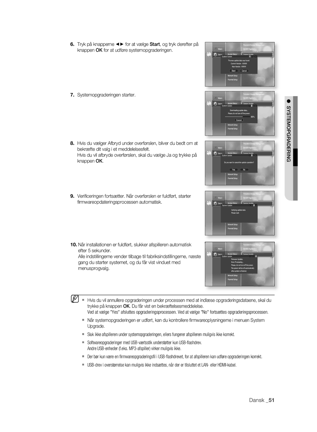 Samsung BD-P2500/XEE manual Systemopgraderingen starter 