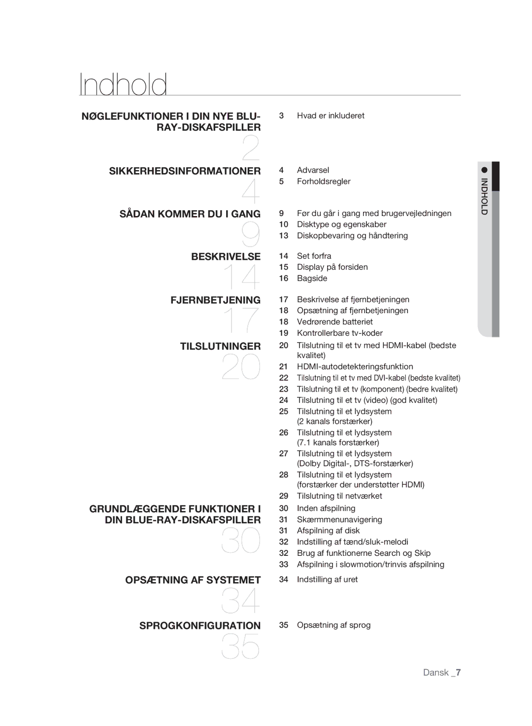 Samsung BD-P2500/XEE manual Indhold 