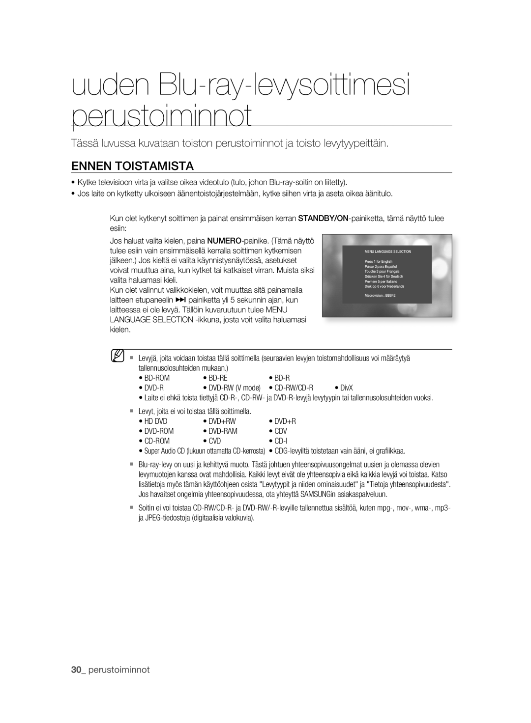 Samsung BD-P2500/XEE manual Ennen Toistamista, Cd-Rw/Cd-R, Hd Dvd Dvd+Rw, Dvd-Rom Dvd-Ram Cdv Cd-Rom Cvd 