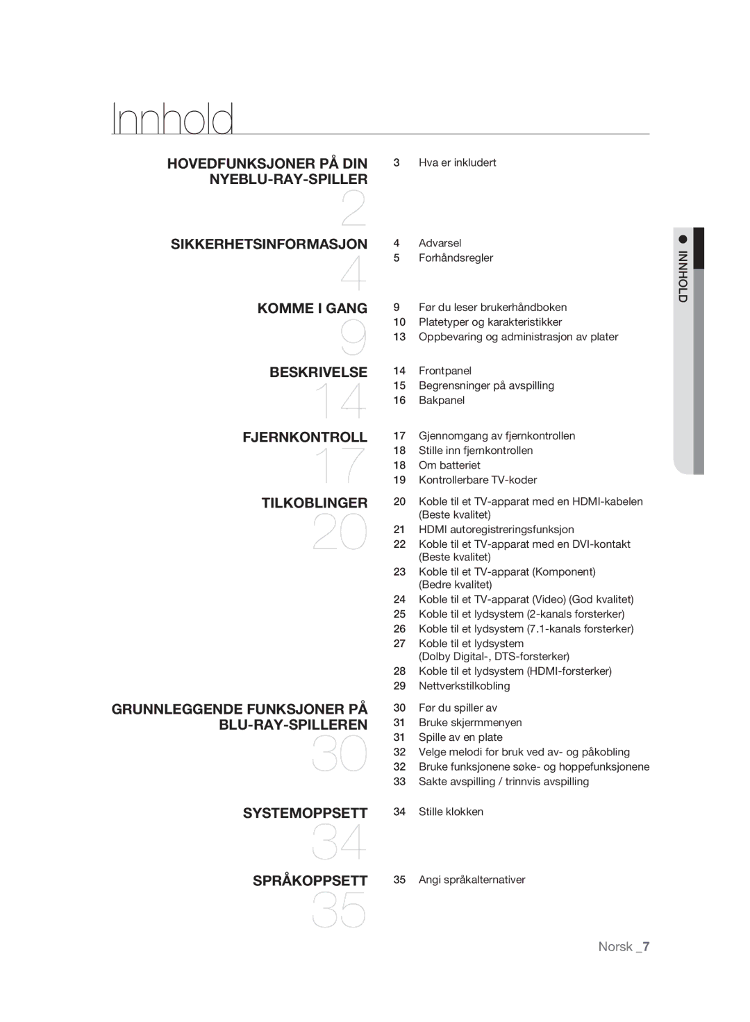 Samsung BD-P2500/XEE manual Innhold 