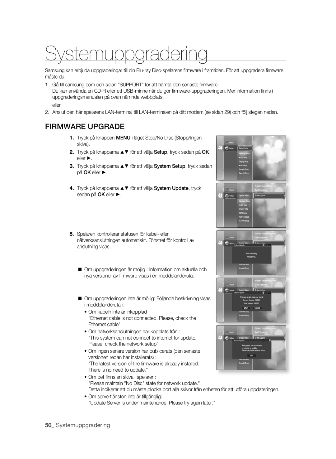 Samsung BD-P2500/XEE manual Systemuppgradering, Firmware Upgrade 