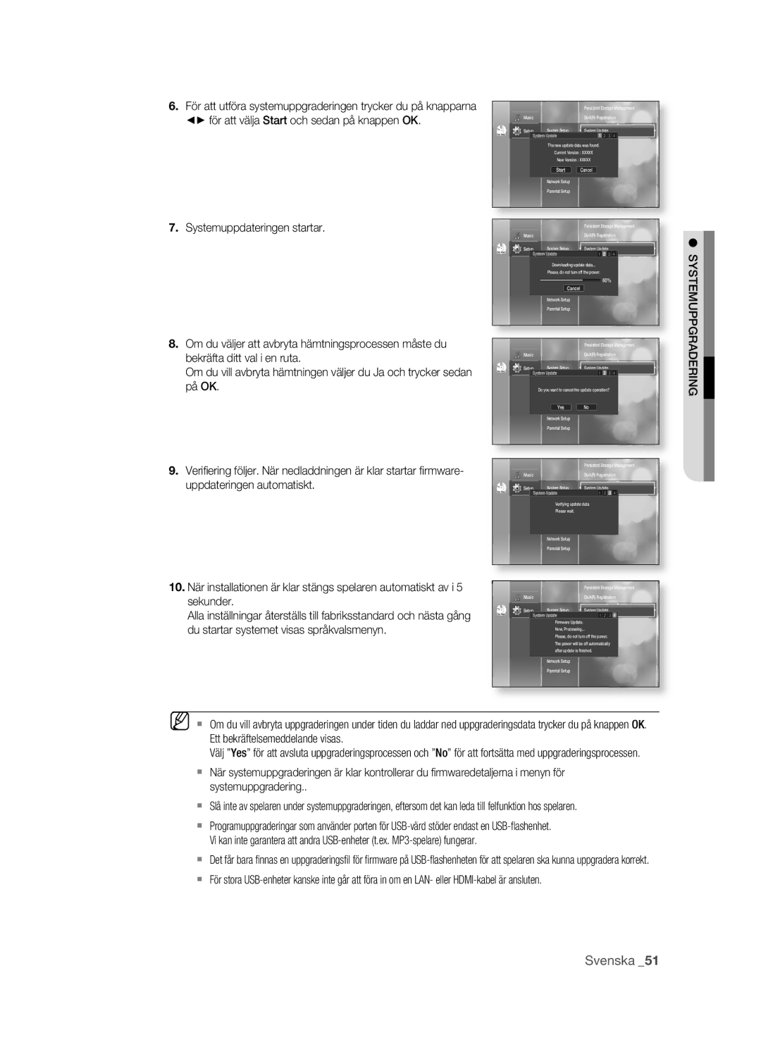 Samsung BD-P2500/XEE manual Systemuppgradering 