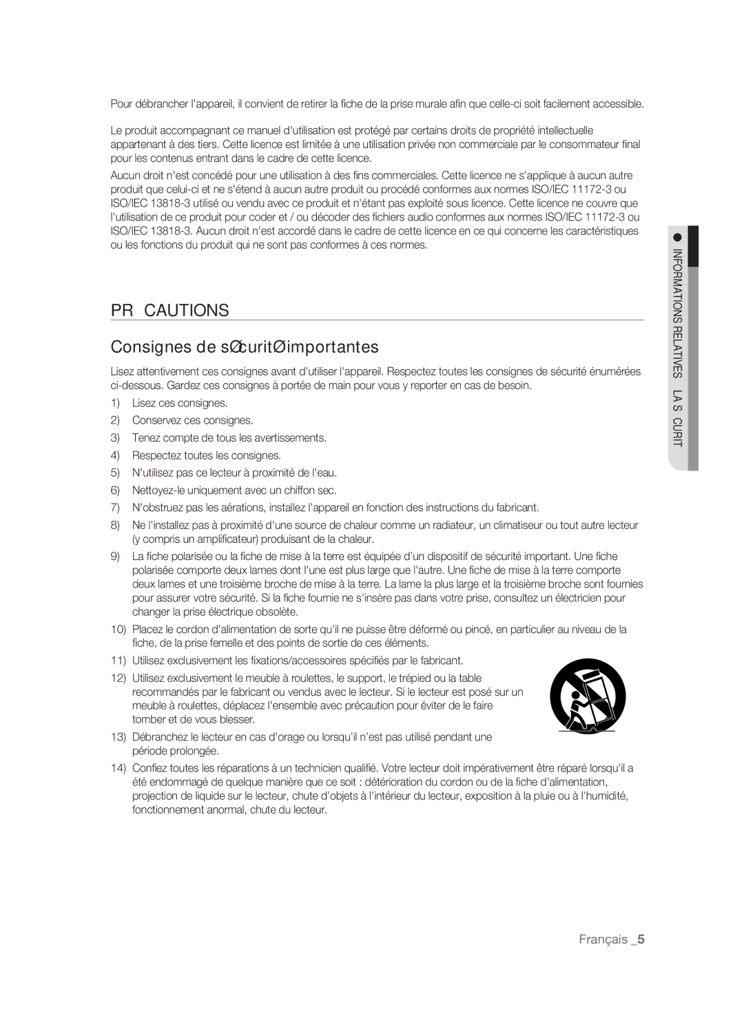 Samsung BD-P2500/XEF manual Précautions, Consignes de sécurité importantes 