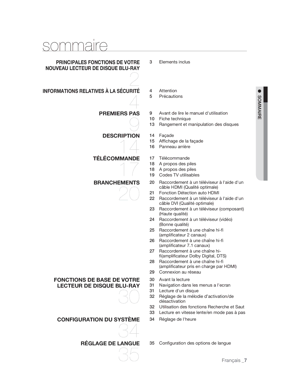 Samsung BD-P2500/XEF manual Sommaire 