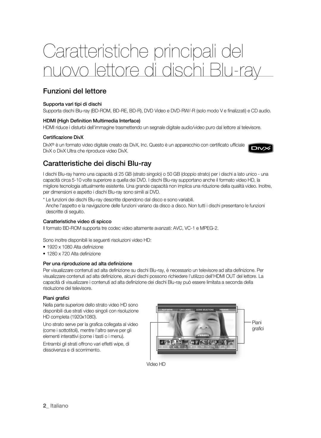 Samsung BD-P2500/XEF manual Italiano, Supporta vari tipi di dischi, Hdmi High Deﬁnition Multimedia Interface 