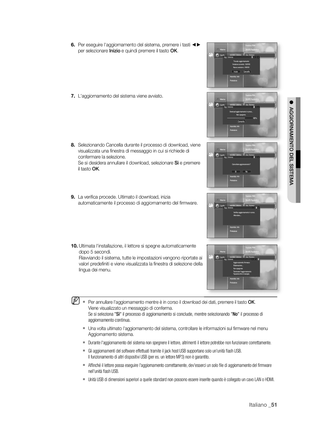 Samsung BD-P2500/XEF manual Laggiornamento del sistema viene avviato, DEL Sistema 