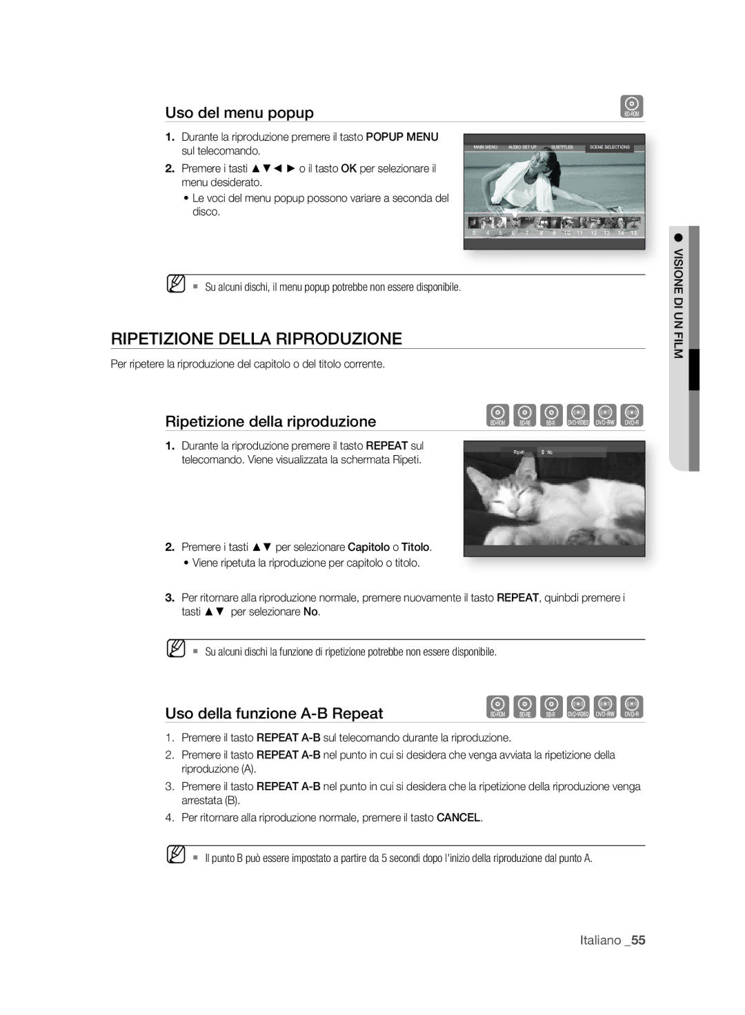 Samsung BD-P2500/XEF manual Uso del menu popup, Uso della funzione A-B Repeat 