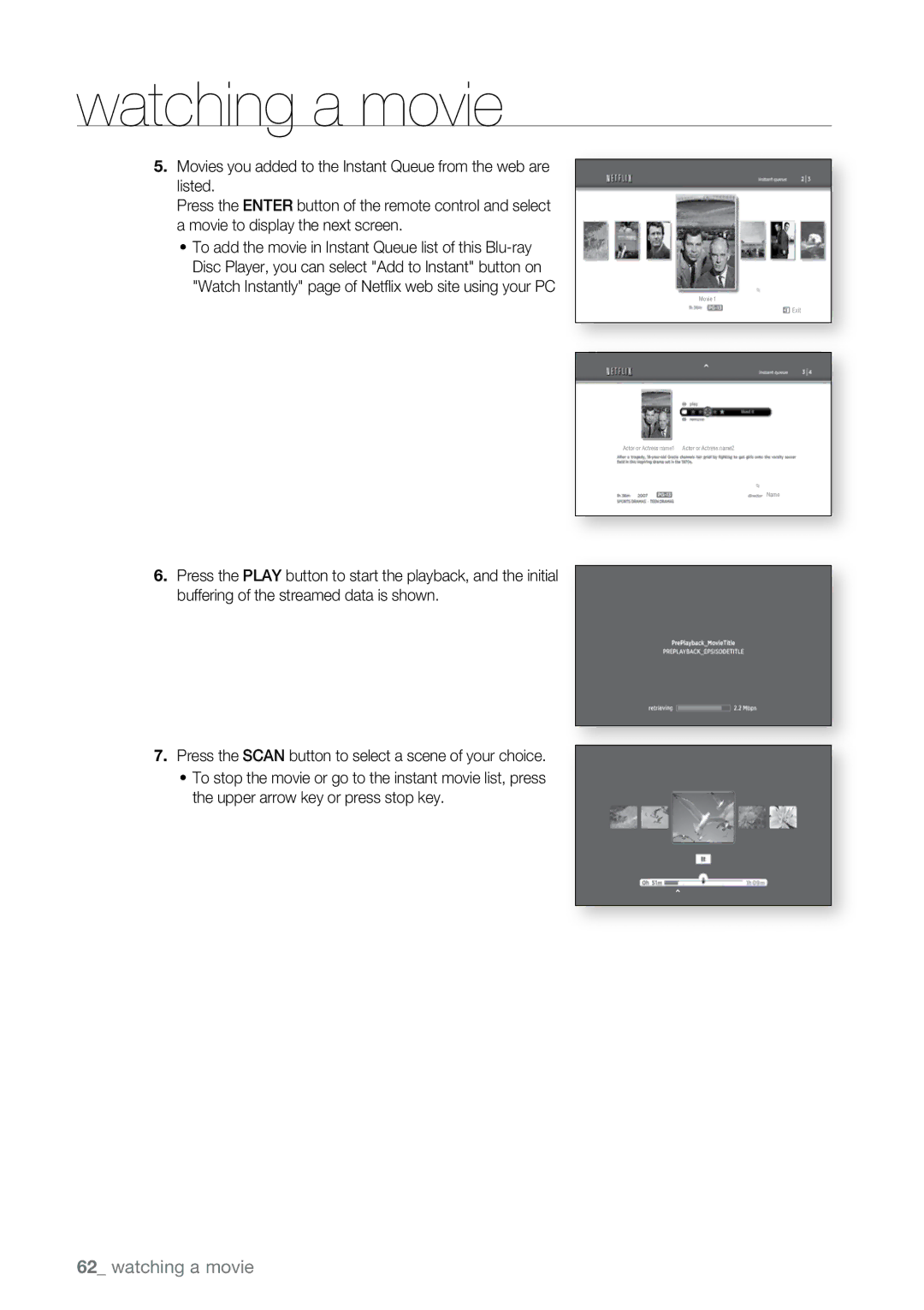 Samsung BD-P2550 user manual Watching a movie 