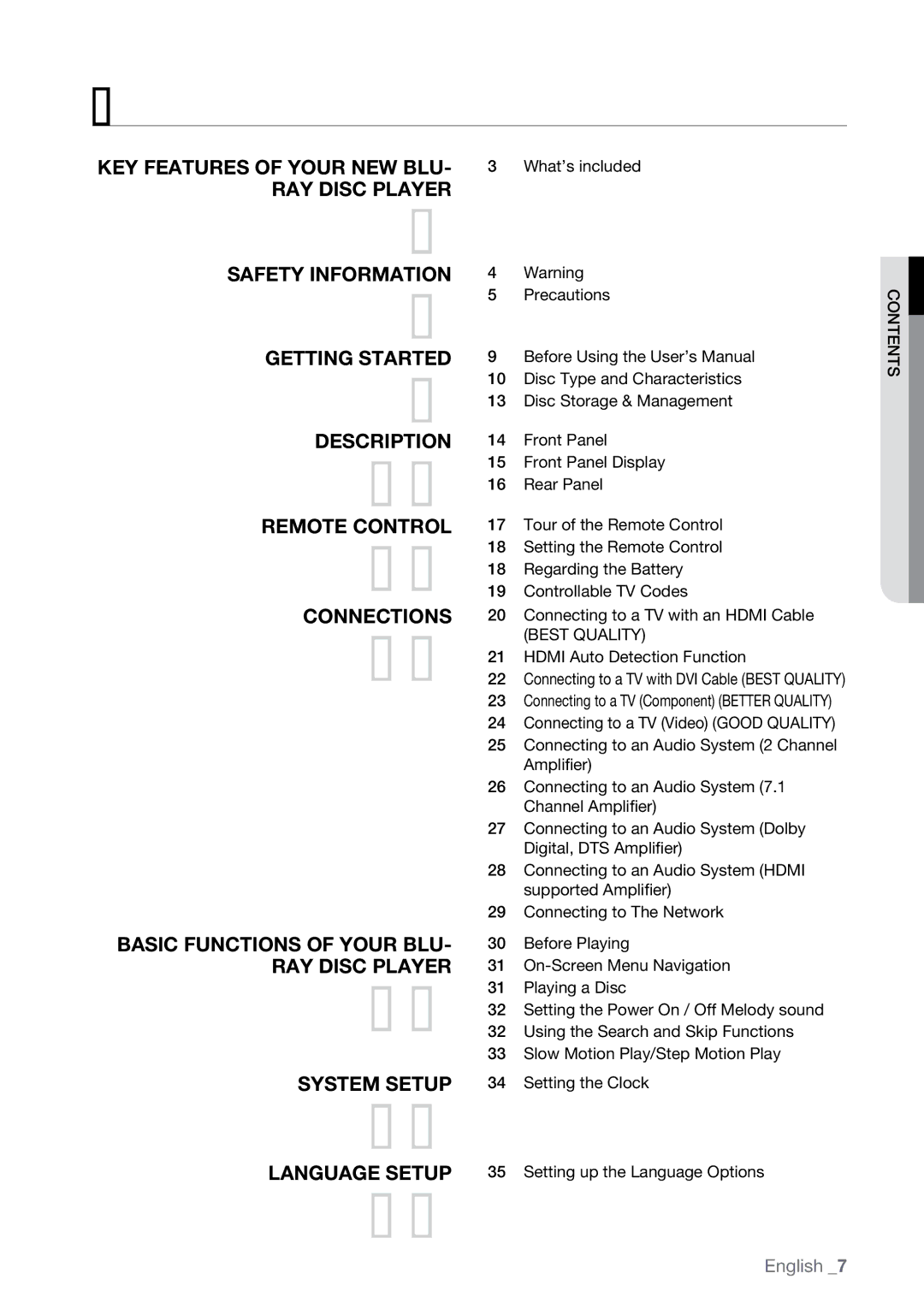 Samsung BD-P2550 user manual Contents 