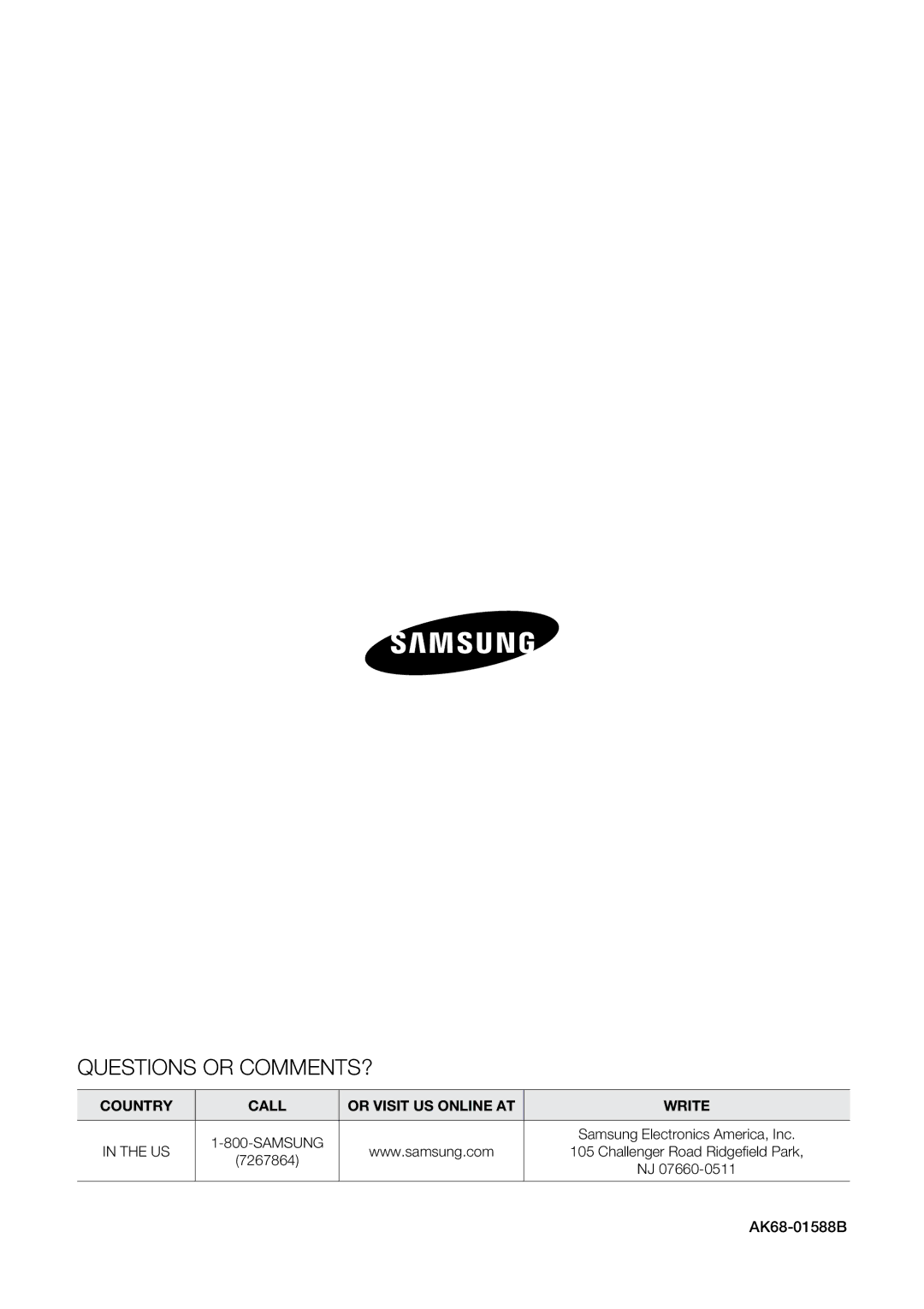 Samsung BD-P2550 user manual Questions or COMMENTS? 