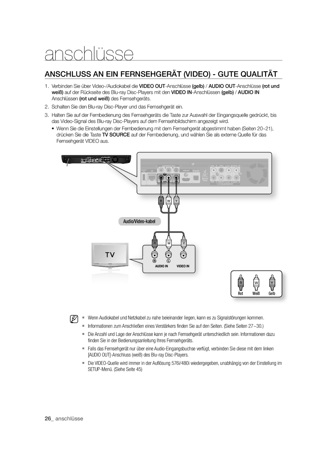 Samsung BD-P3600/XEC, BD-P3600/EDC, BD-P3600/XEF manual AnSchLuSS An EIn FERnSEhgERät VIdEO gutE QuALItät 