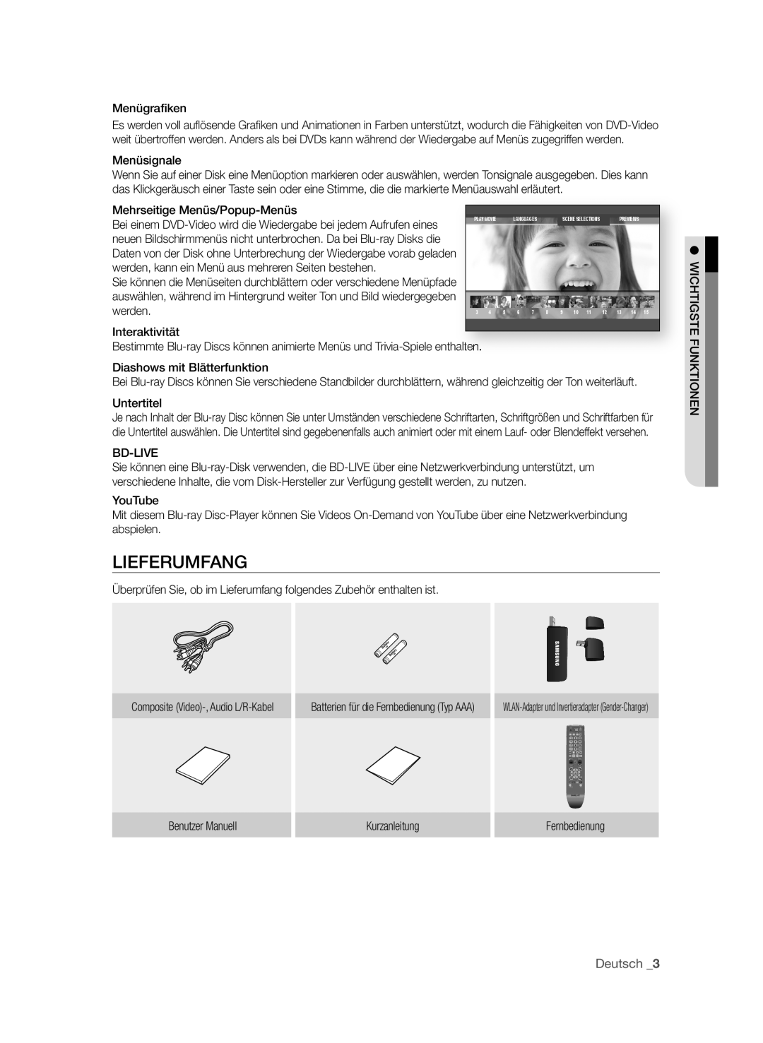 Samsung BD-P3600/XEF, BD-P3600/EDC, BD-P3600/XEC manual LIEFERuMFAng, Deutsch 