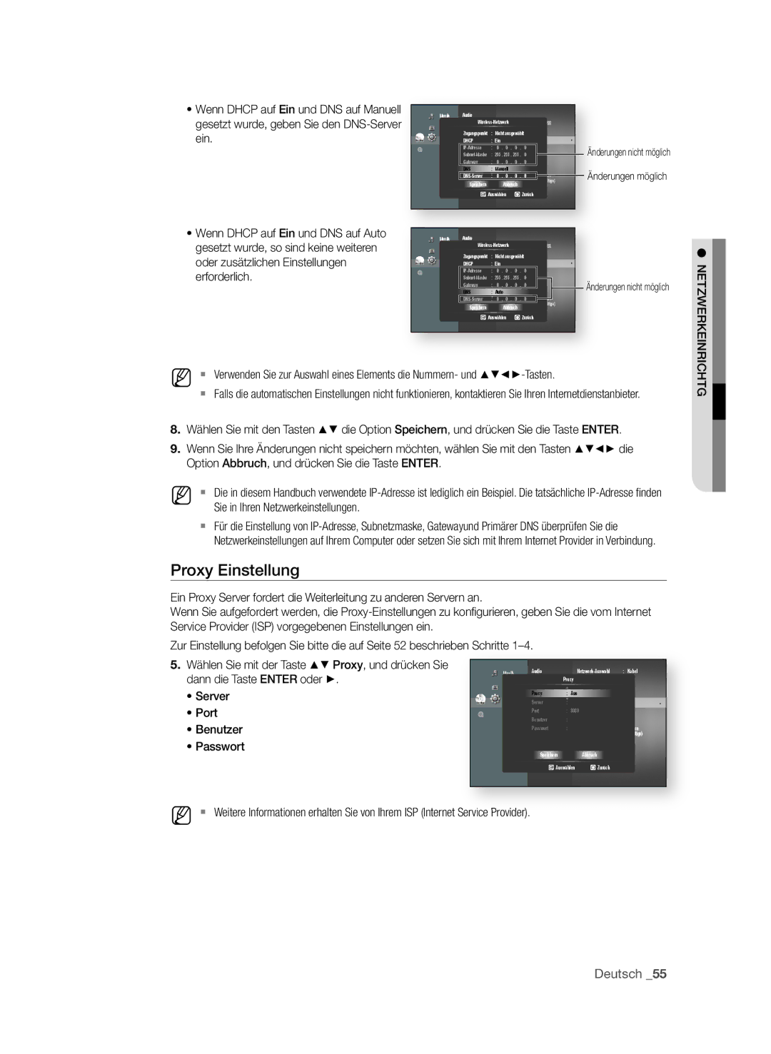 Samsung BD-P3600/XEF, BD-P3600/EDC, BD-P3600/XEC manual Proxy Einstellung 