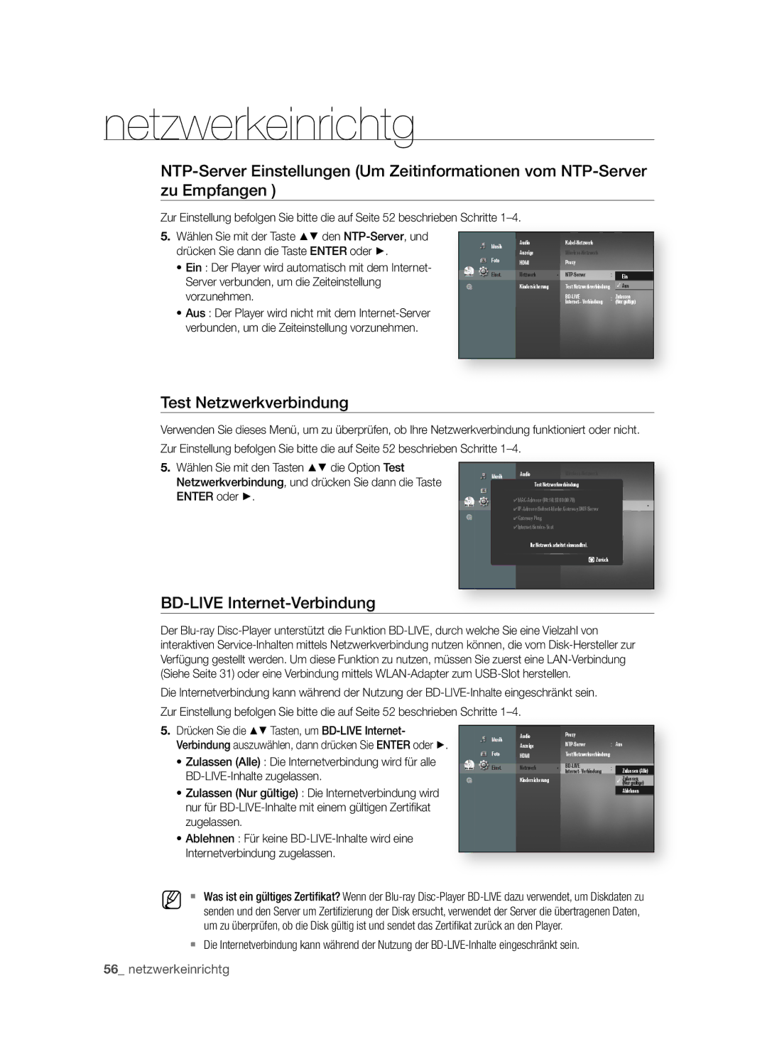 Samsung BD-P3600 Test netzwerkverbindung, Bd-LIVE Internet-Verbindung, . Drücken Sie die $% Tasten, um Bd-LIVE Internet 