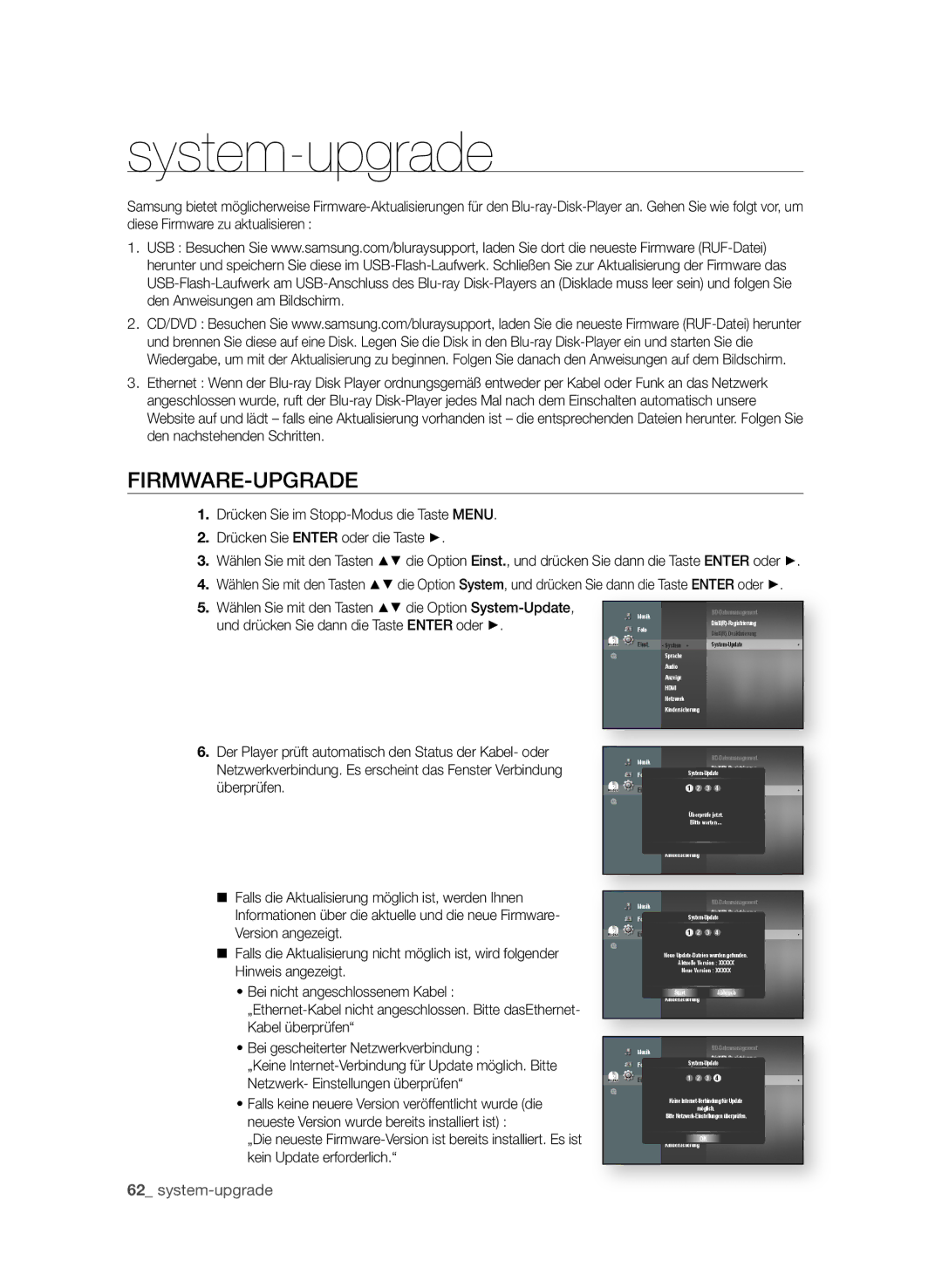 Samsung BD-P3600/XEC, BD-P3600/EDC, BD-P3600/XEF manual System-upgrade, FIRMWARE-uPgRAdE, 2 system-upgrade 