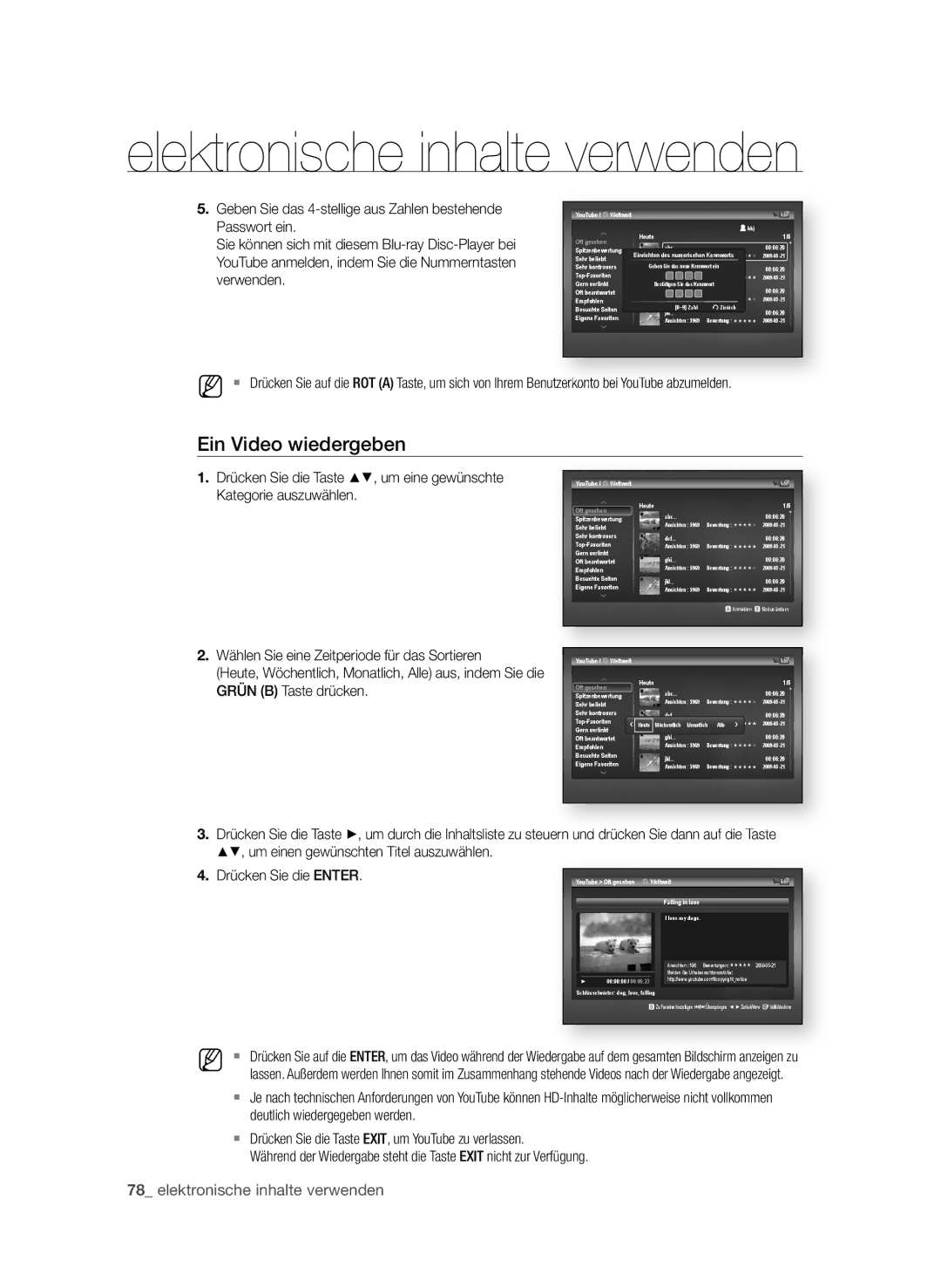 Samsung BD-P3600/XEC, BD-P3600/EDC, BD-P3600/XEF manual Ein Video wiedergeben, . Drücken Sie die EntER 