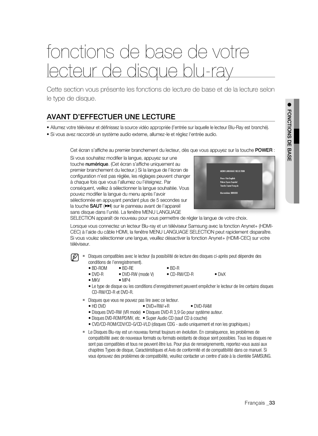 Samsung BD-P3600-XAC-0717 AvAnt D’eFFeCtUer Une LeCtUre, Conditions de l’enregistrement, BD-RE DVD-R DVD-RW mode 