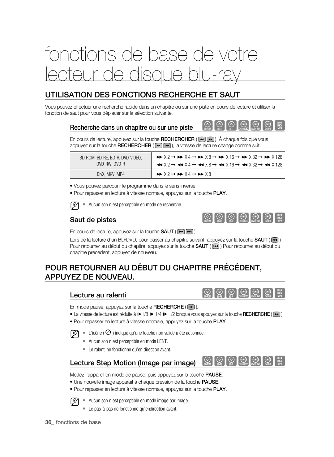 Samsung AK59-00104K Utilisation des fonctions Recherche et saut, Recherche dans un chapitre ou sur une piste hgfZCV 