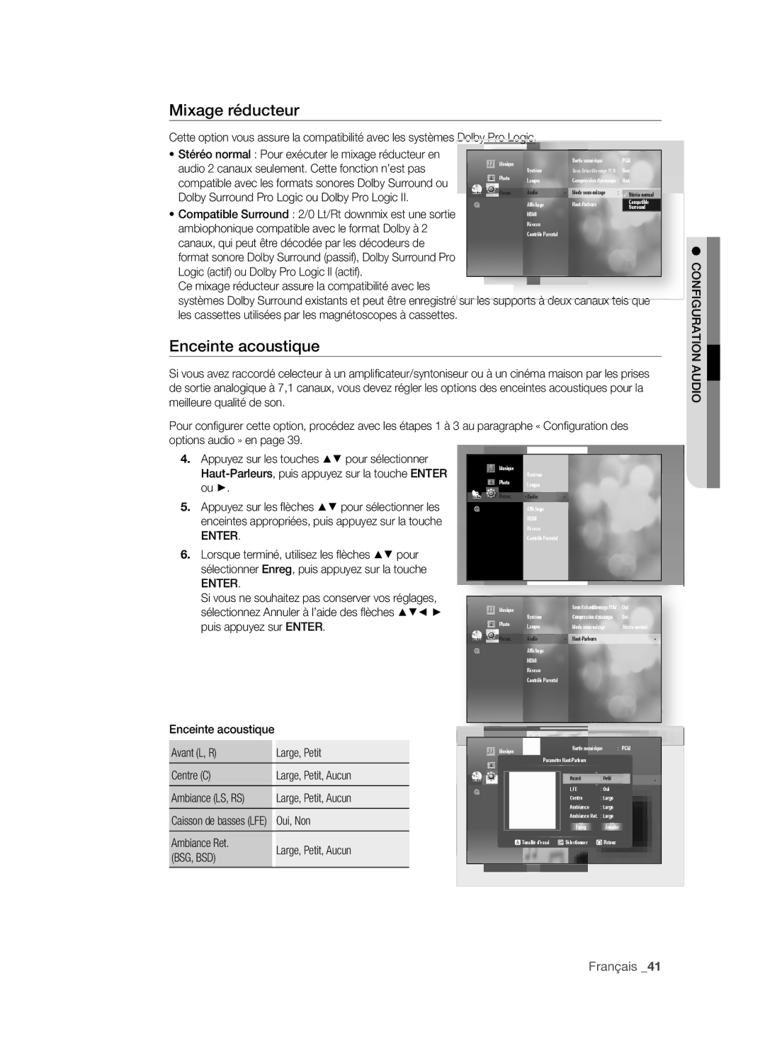 Samsung BD-P3600-XAC-0717, AK59-00104K user manual Mixage réducteur, Enceinte acoustique, Français 1, Bsg, Bsd 