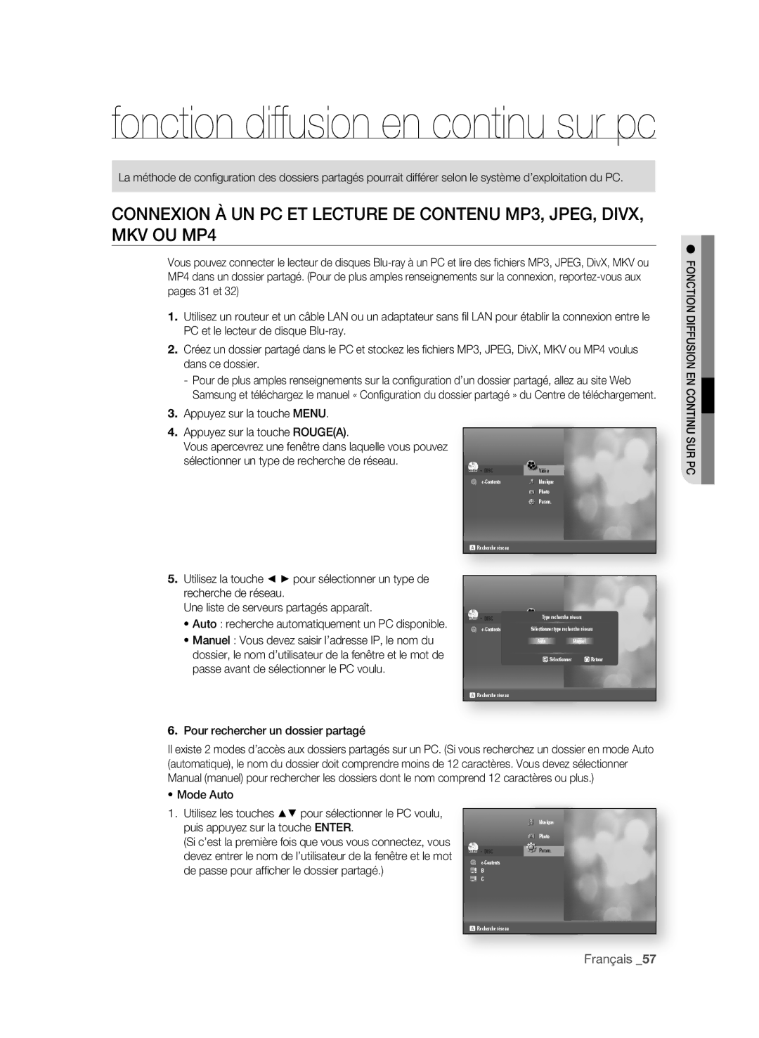 Samsung BD-P3600-XAC-0717, AK59-00104K Appuyez sur la touche menU . Appuyez sur la touche rOUgeA, FOnCtiOn DiFFUsiOn en 