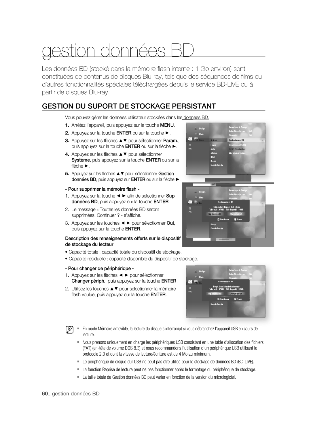 Samsung AK59-00104K, BD-P3600-XAC-0717 Gestion données BD, GestiOn DU sUPOrt De stOCKAge PersistAnt, 0 gestion données BD 