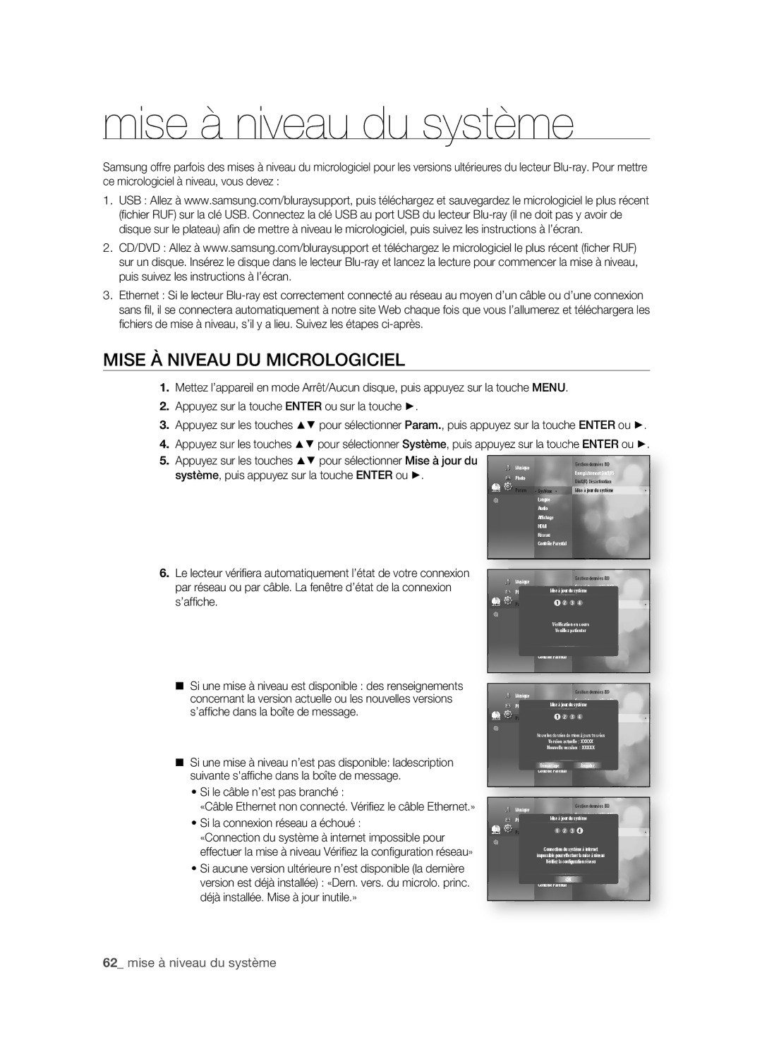 Samsung AK59-00104K user manual Mise à niveau du système, Mise À niveAU DU miCrOLOgiCieL, 2 mise à niveau du système 