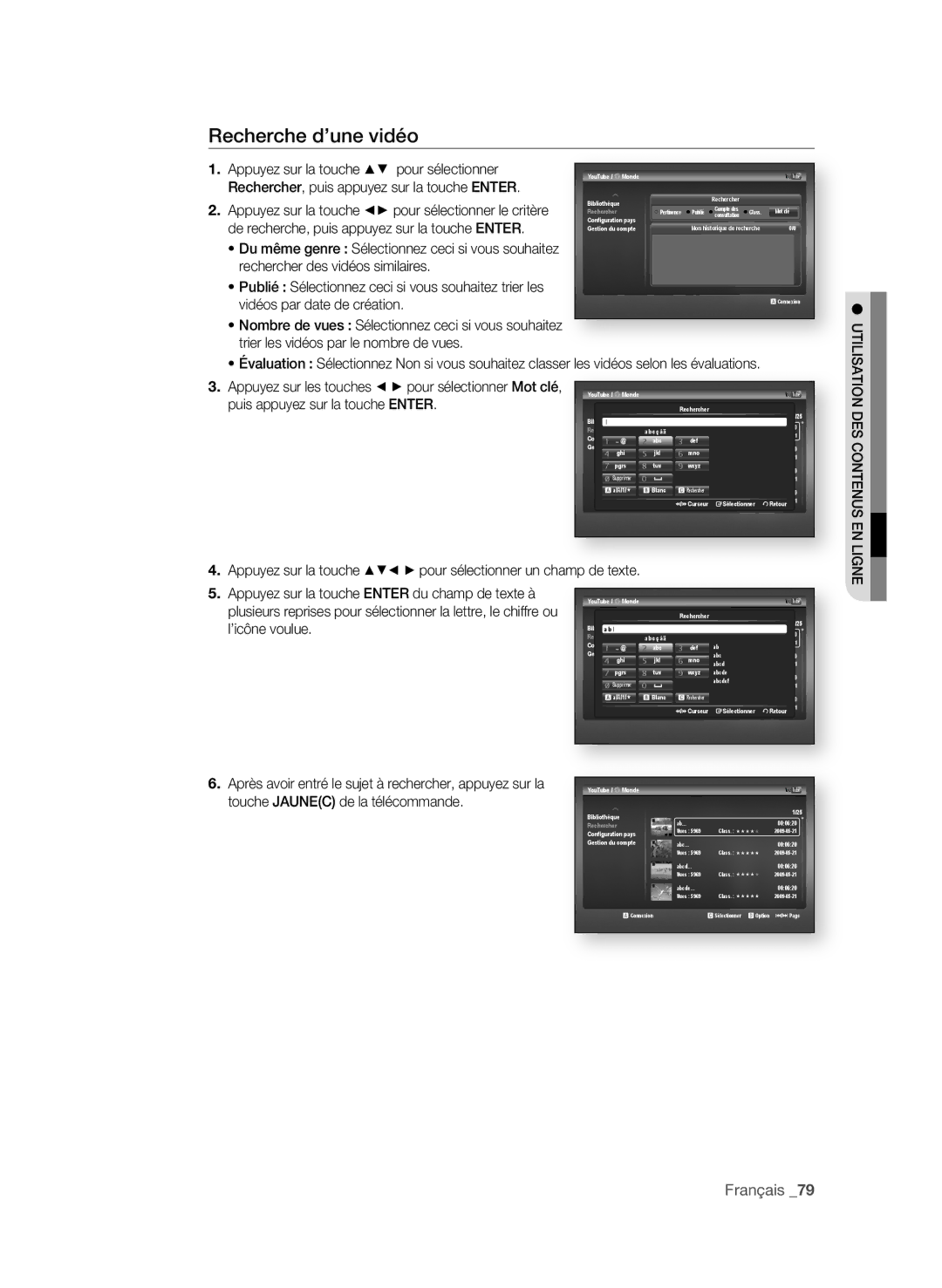 Samsung BD-P3600-XAC-0717, AK59-00104K Recherche d’une vidéo, Appuyez sur la touche pour sélectionner, Des COntenUs en 