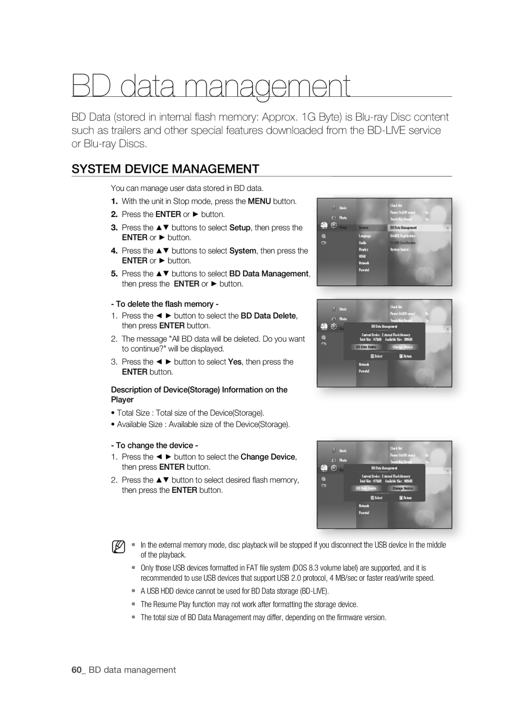 Samsung BD-P3600-XAC-0717 System DEViCE ManagEMEnT, 0 BD data management, You can manage user data stored in BD data 