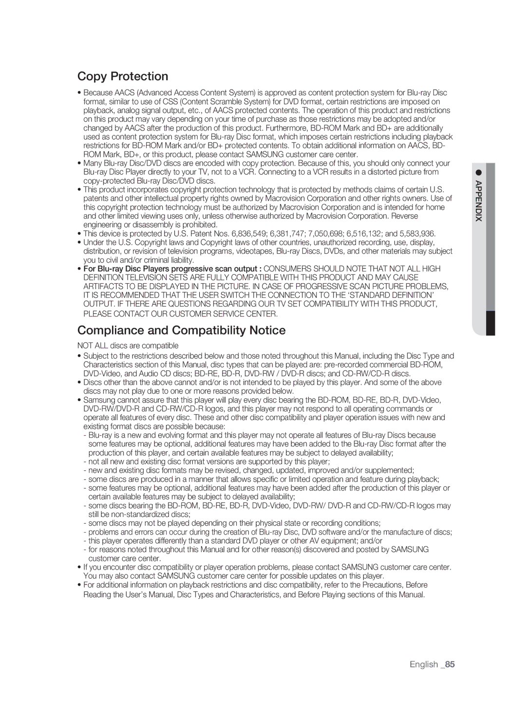 Samsung AK59-00104K, BD-P3600-XAC-0717 Copy Protection, Compliance and Compatibility Notice, Not ALL discs are compatible 