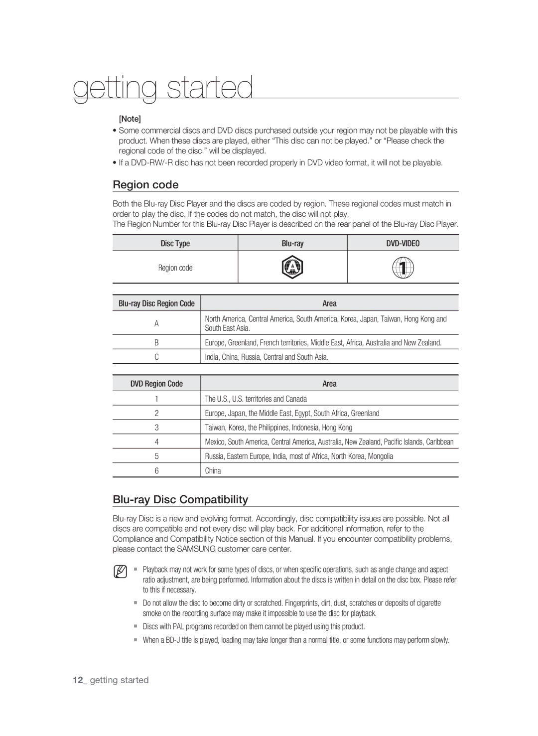 Samsung BD-P3600 user manual Blu-ray Disc Compatibility, Region code Blu-ray Disc Region Code, To this if necessary 