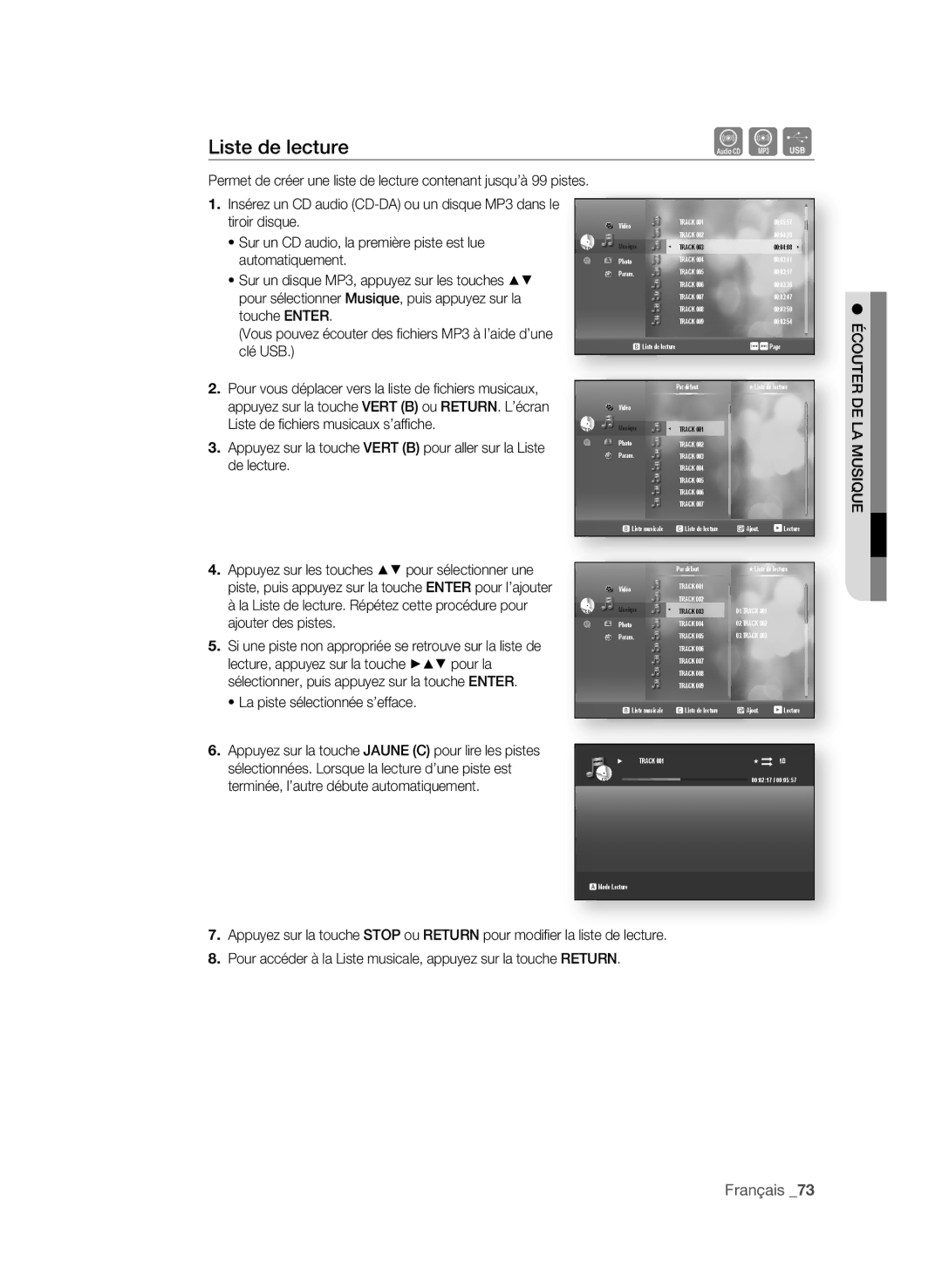 Samsung BD-P3600 user manual Liste de lecture 