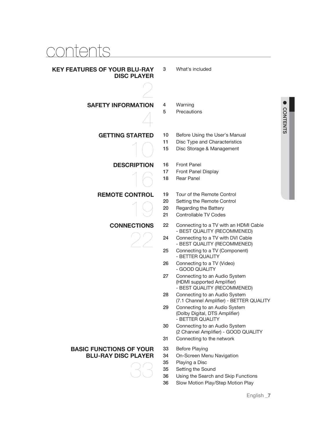 Samsung BD-P3600 user manual Contents 