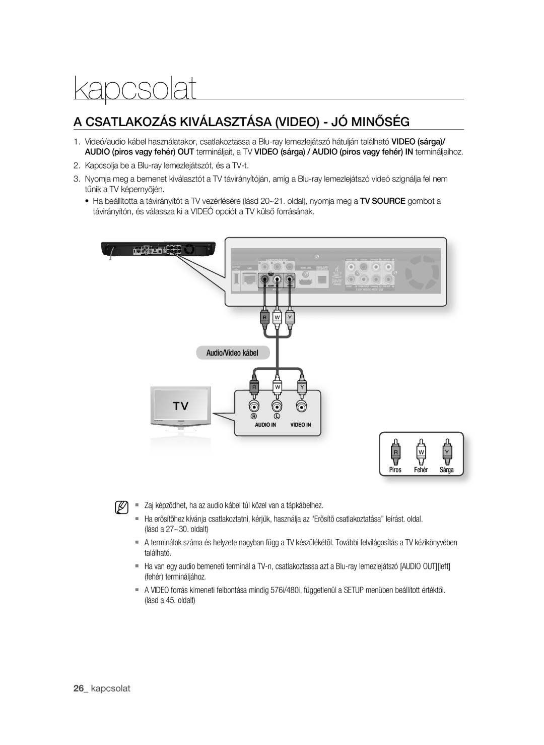 Samsung BD-P3600/XEF, BD-P3600/EDC, BD-P3600/XEC, BD-P3600/XEE manual CsAtlAKOzÁs KiVÁlAsztÁsA VideO Jó miNőség 