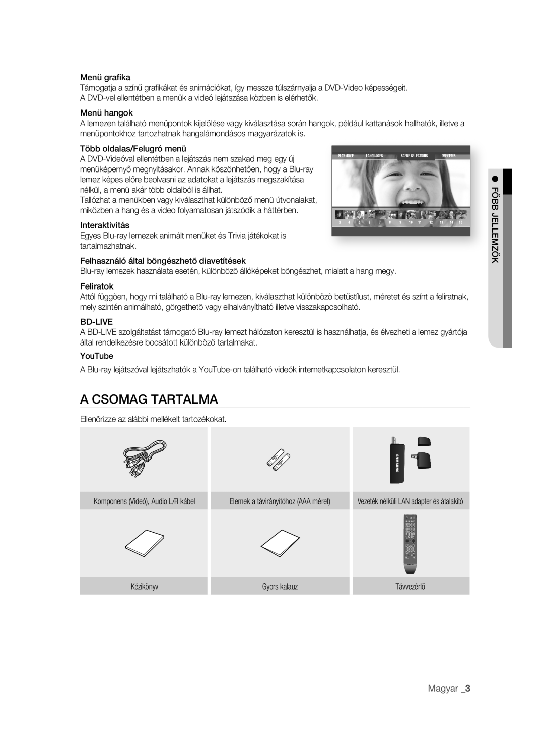 Samsung BD-P3600/XEE, BD-P3600/EDC, BD-P3600/XEC, BD-P3600/XEF manual CsOmAg tARtAlmA, Magyar 